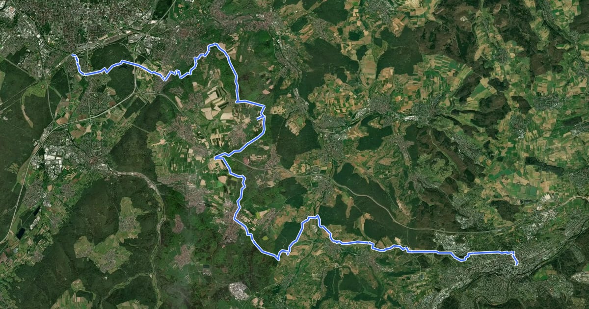 Маршрут Nord Süd Trail, Abschnitt Karlsruhe - Pforzheim на спутниковом снимке