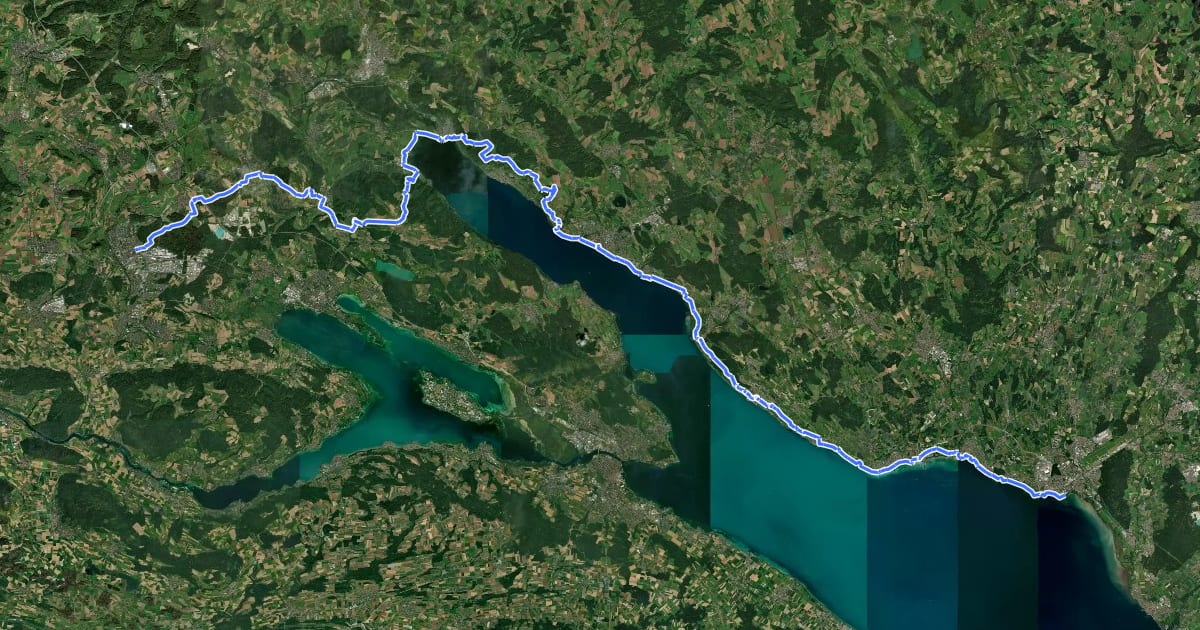 Маршрут Nord Süd Trail, Abschnitt Singen (Hohentwiel) - Friedrichshafen на спутниковом снимке