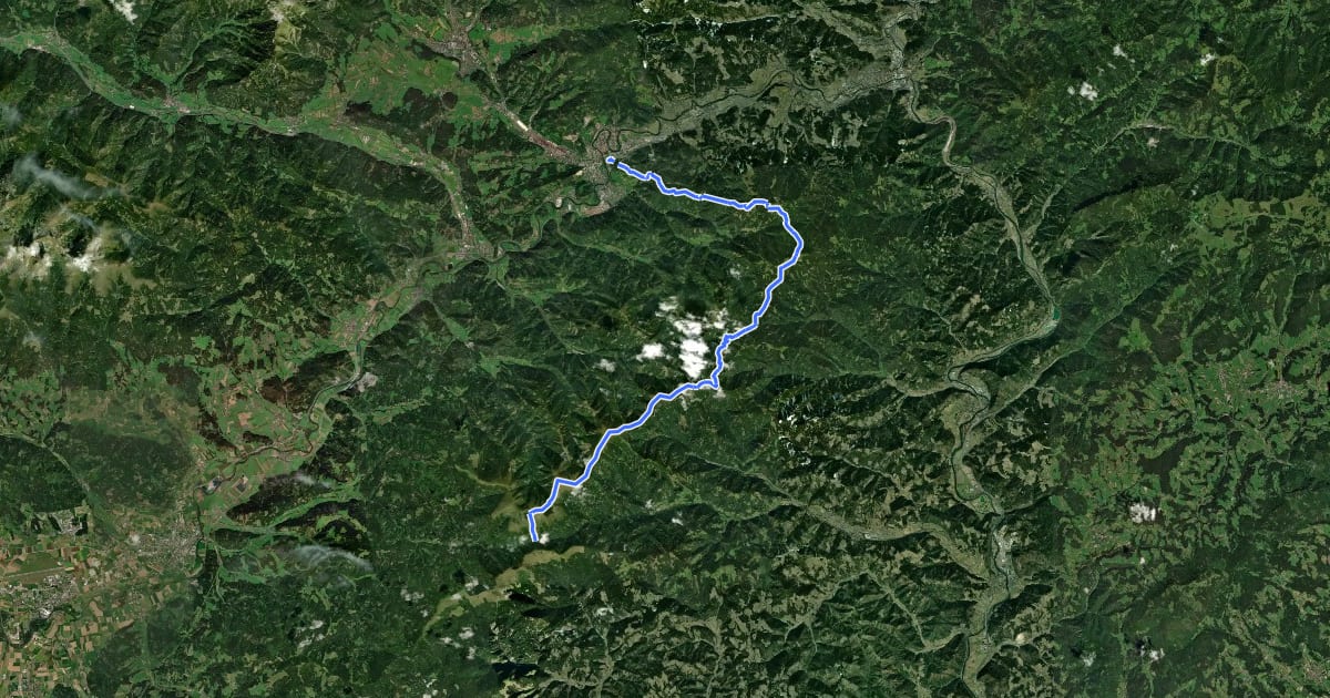 Маршрут Nord-Süd Weitwanderweg 505 на спутниковом снимке