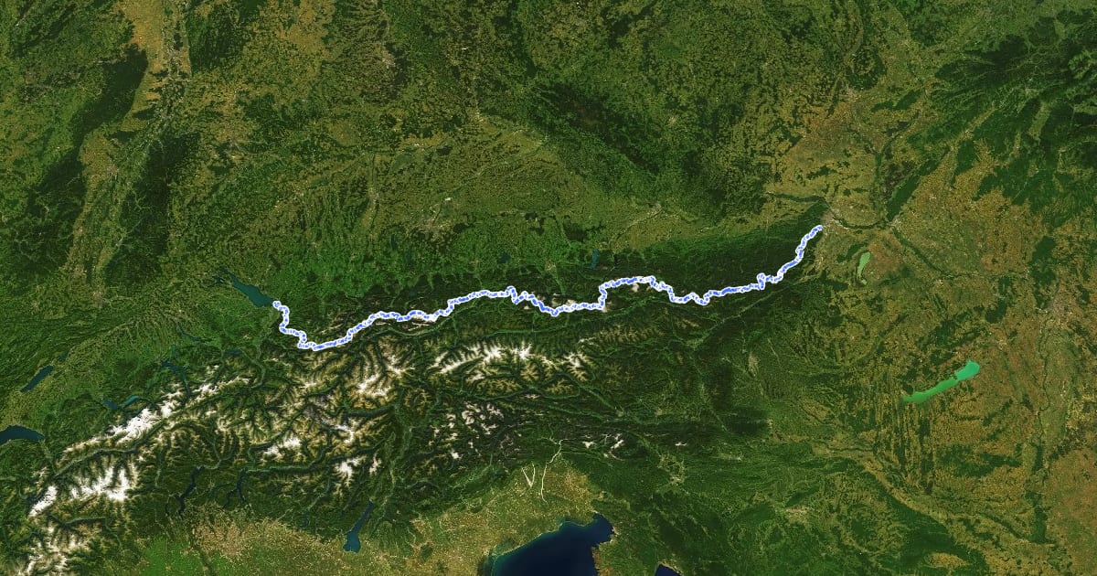 Маршрут Nordalpenweg 01 на спутниковом снимке
