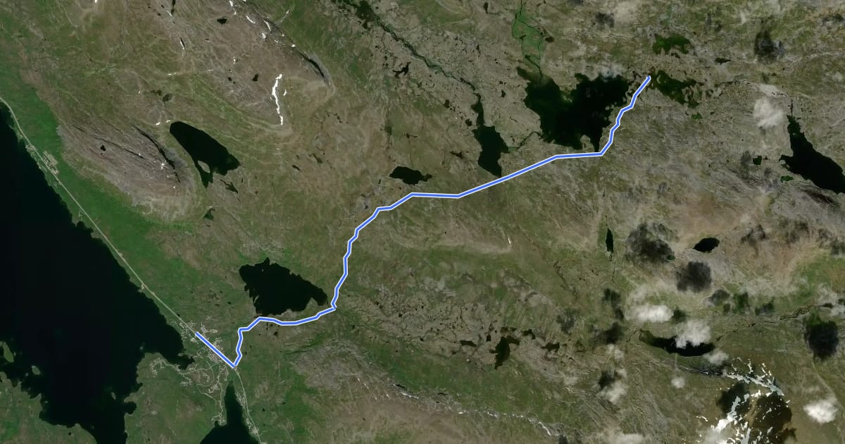Маршрут Nordkalottruta Etapp 11: Saarijärvi - Kilpisjärvi на спутниковом снимке
