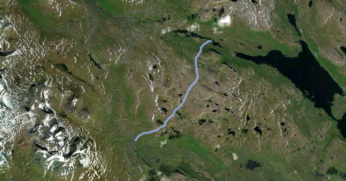 Маршрут Nordkalottruta Etapp 13: Treriksröset - Pältsestugan на спутниковом снимке