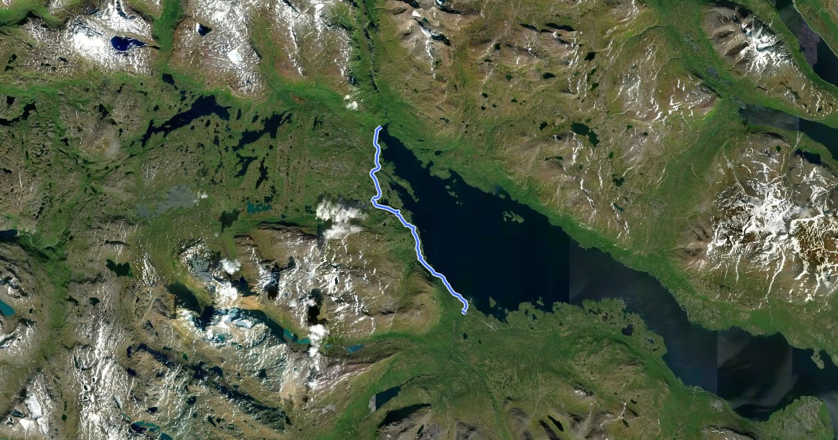 Маршрут Nordkalottruta Etapp 22: Pålnostugan - Abisko Turiststation на спутниковом снимке