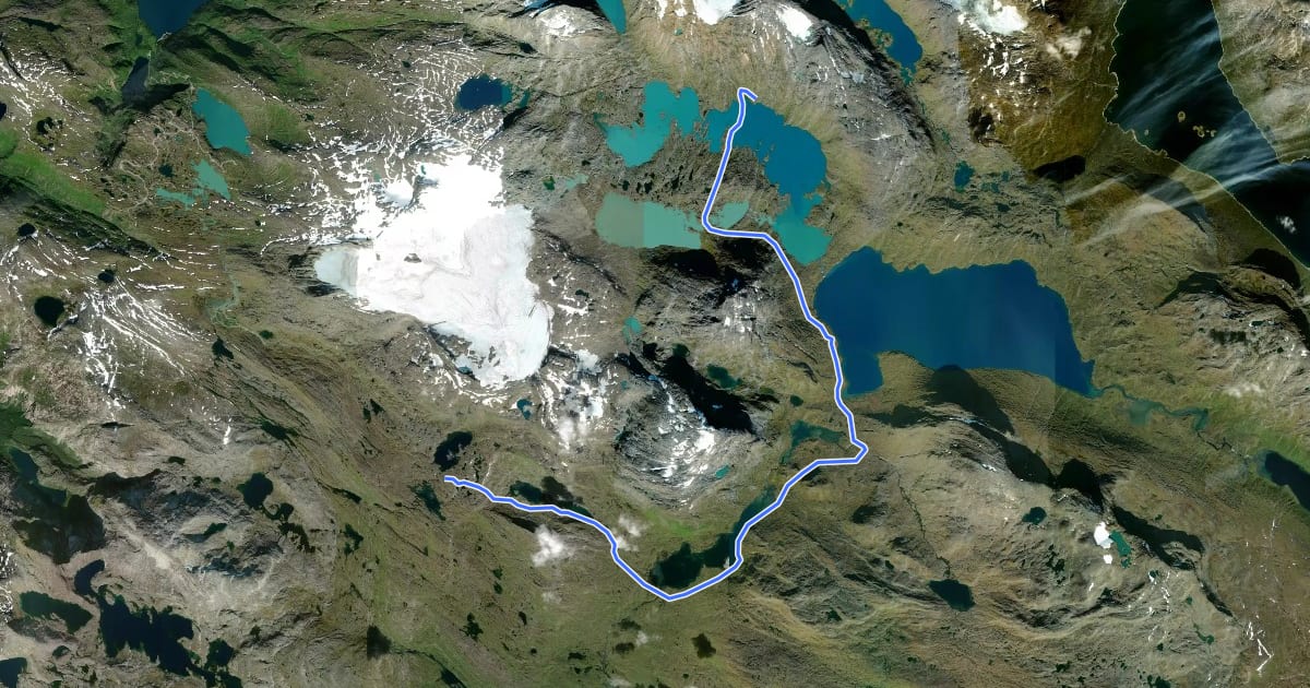 Маршрут Nordkalottruta Etapp 32: Paurohytta - Røysvatn на спутниковом снимке