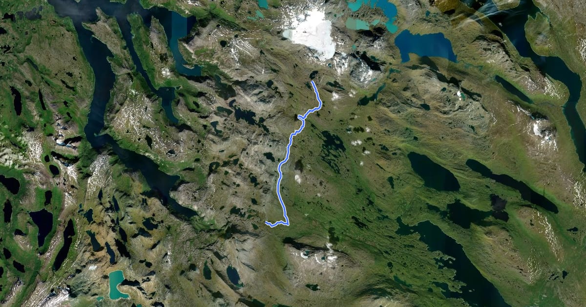 Маршрут Nordkalottruta Etapp 33: Røysvatn - Njallajávrre на спутниковом снимке