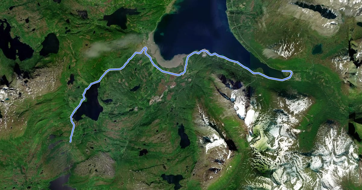 Маршрут Nordkjosboth-Storsteinnes на спутниковом снимке