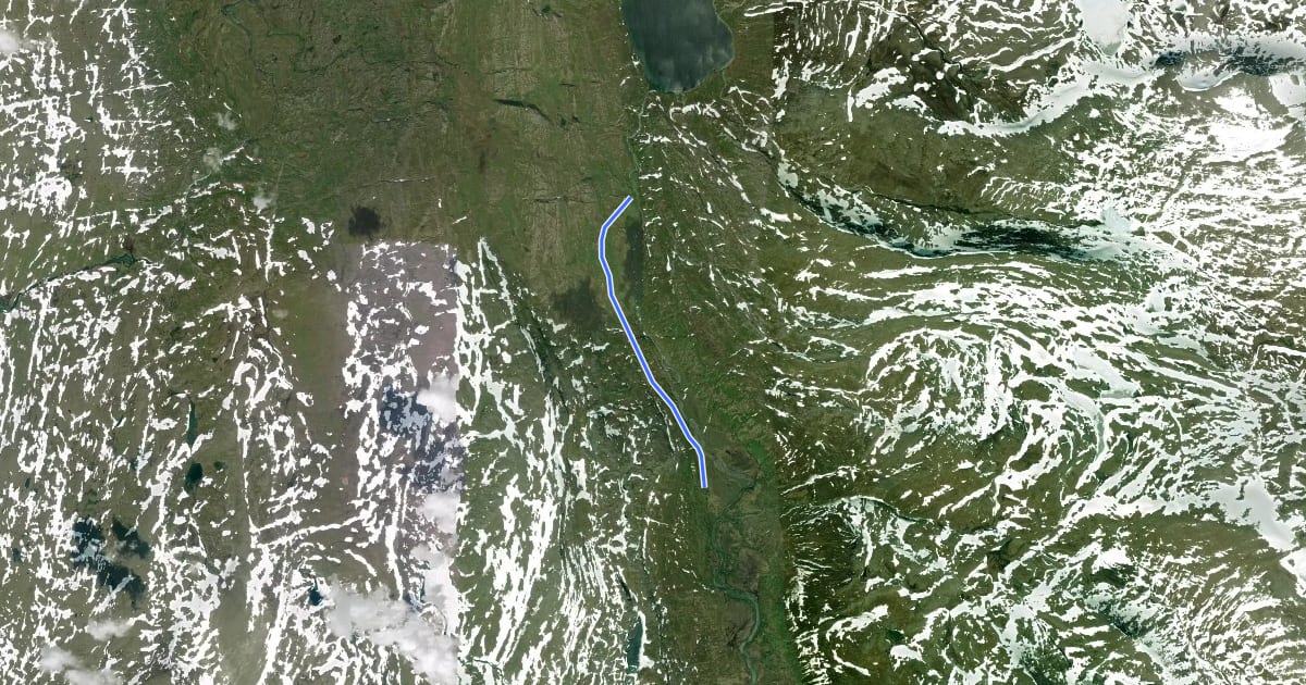Маршрут Nordlandsruta Etapp 14: Krukkistua - Saltfjellstua на спутниковом снимке