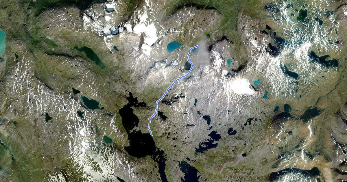 Маршрут Nordlandsruta Etapp 38: Gautelishytta - Cáihnavággihytta на спутниковом снимке