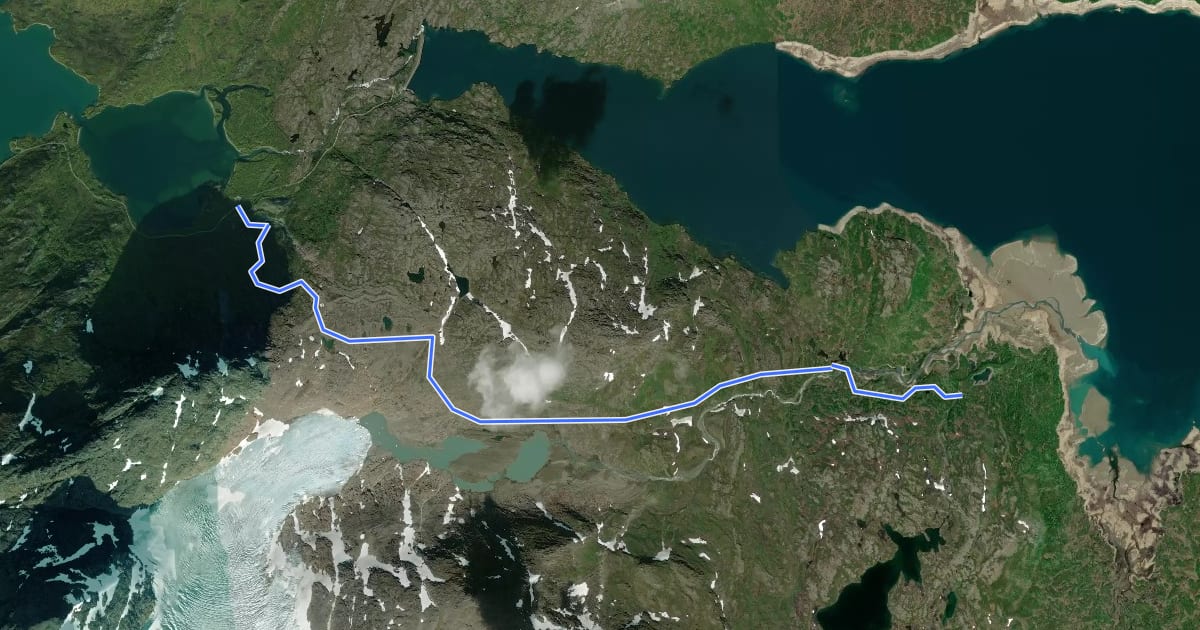 Маршрут Nordlandsruta Etapp 7: Gressvasshytta - Kjennsvatnan на спутниковом снимке