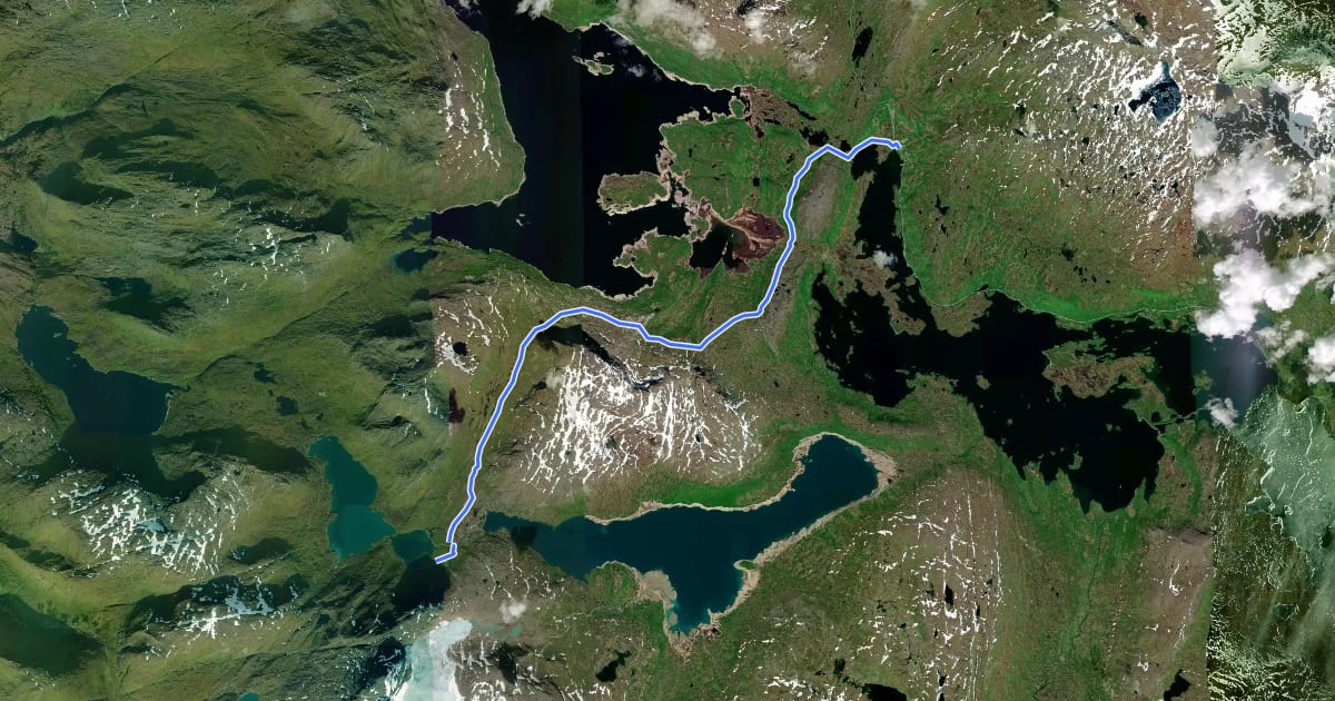 Маршрут Nordlandsruta Etapp 8: Kjennsvatnan - Umbukta fjellstue на спутниковом снимке