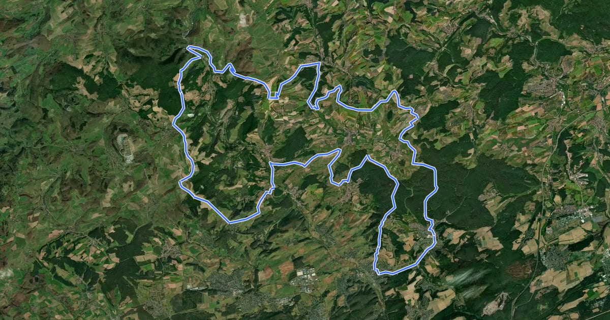 Маршрут Nordpfälzer Höhenradweg на спутниковом снимке