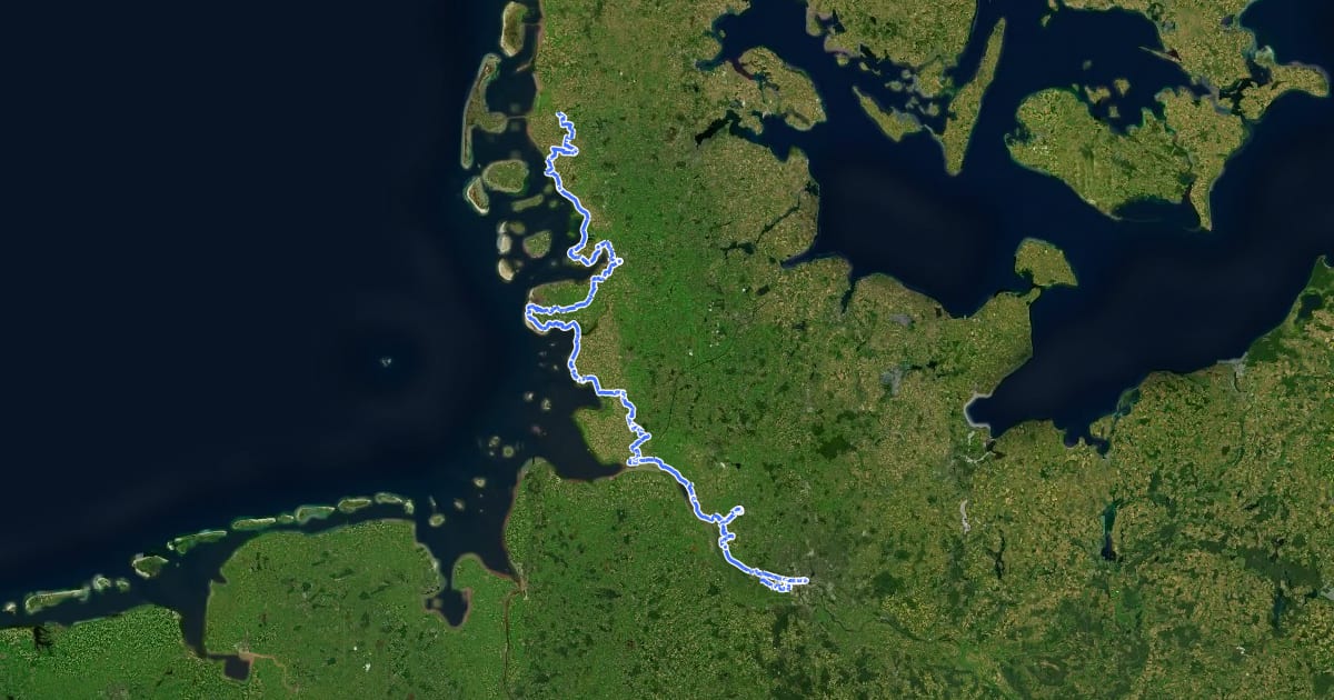Маршрут Nordseeküstenroute (Hamburg und Schleswig-Holstein) на спутниковом снимке
