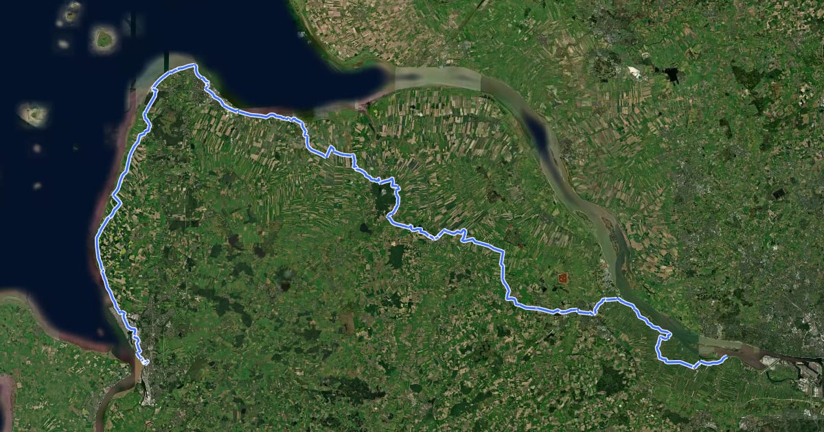 Маршрут Nordseeküstenroute (Niedersachsen Bremerhaven-Hamburg) на спутниковом снимке
