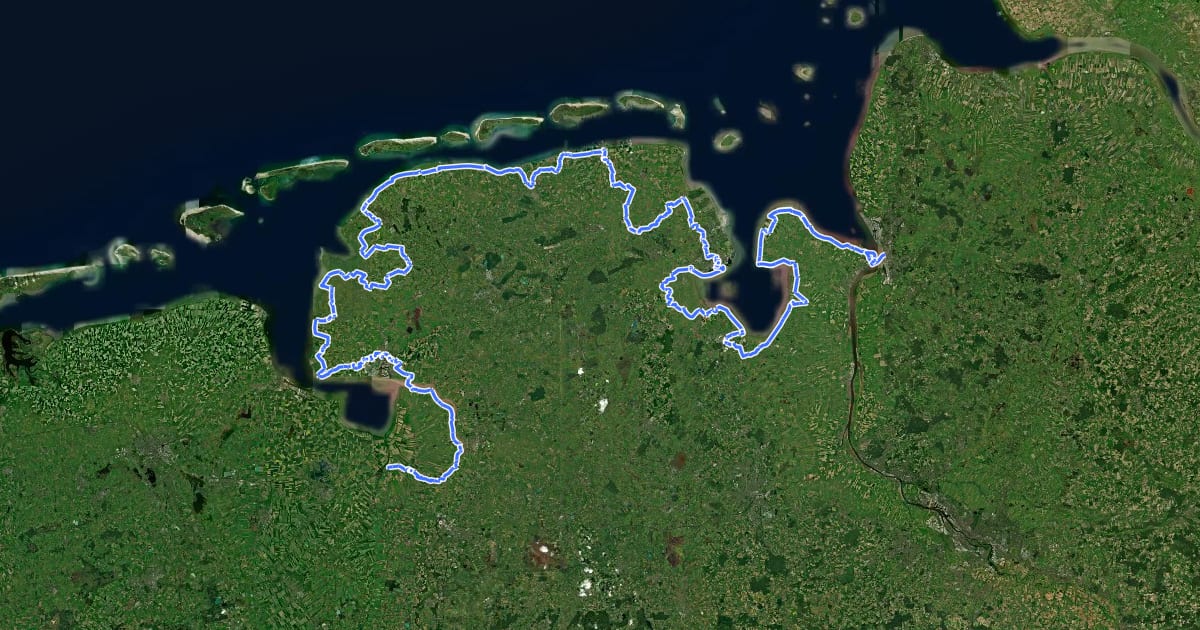 Маршрут Nordseeküstenroute (Niedersachsen-Niederlande-Bremerhaven) на спутниковом снимке