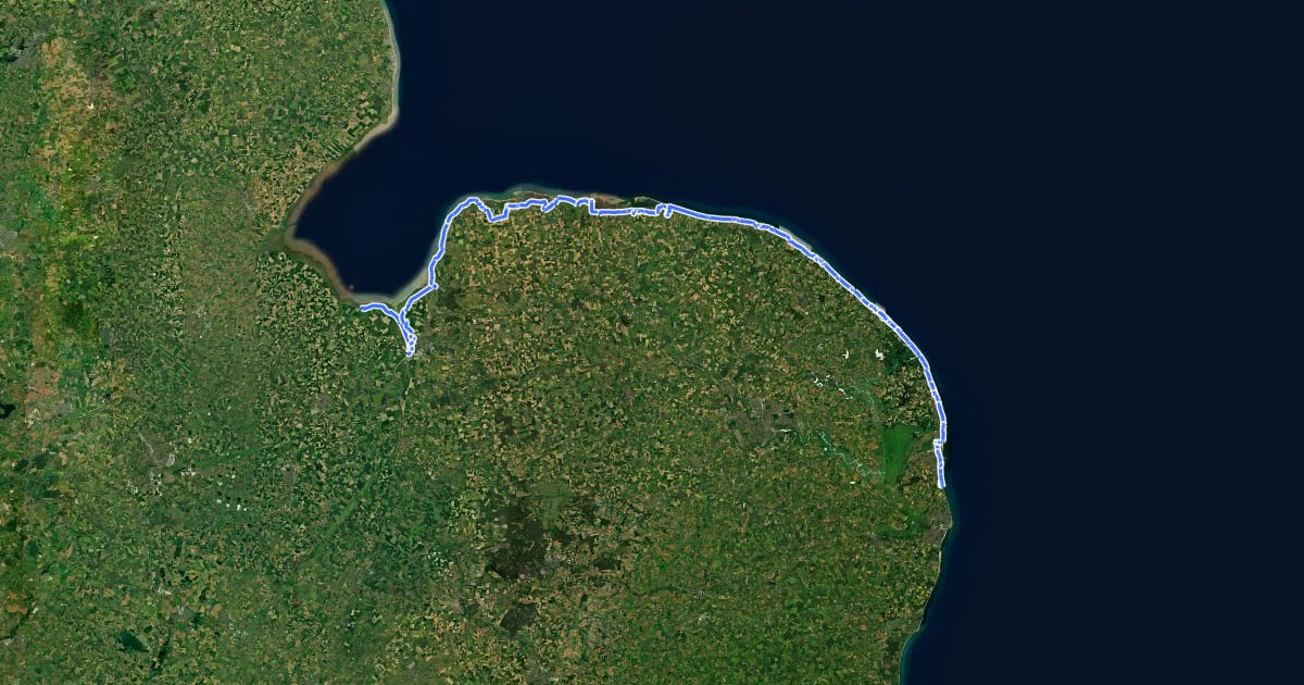 Маршрут Norfolk Coast Path на спутниковом снимке