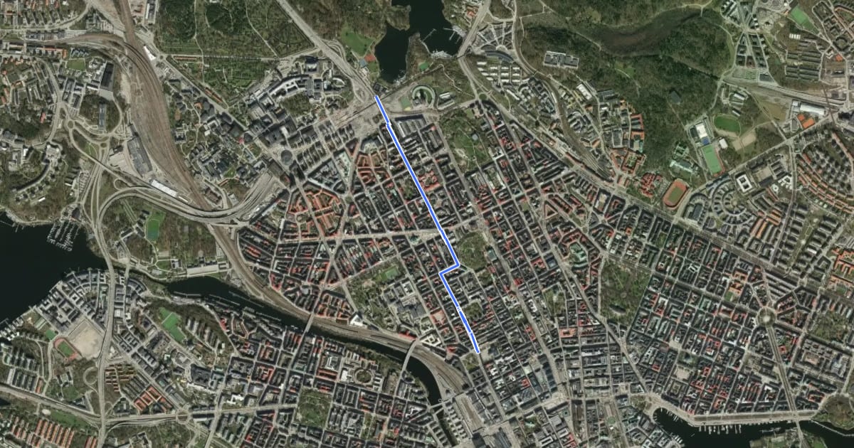 Маршрут Norrtullstråket (planerat) на спутниковом снимке
