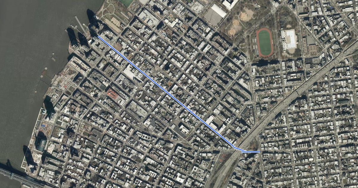 Маршрут North 6th Street на спутниковом снимке