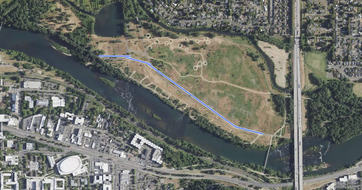 Маршрут North Bank Path bicycle bypass на спутниковом снимке