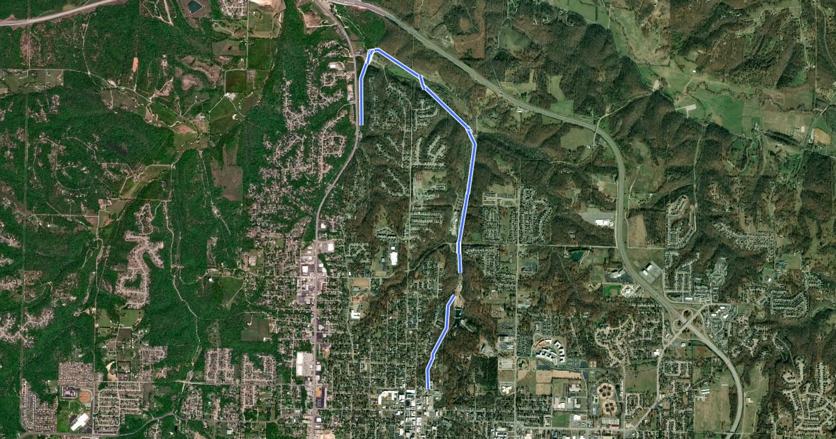 Маршрут North Bentonville Trail на спутниковом снимке