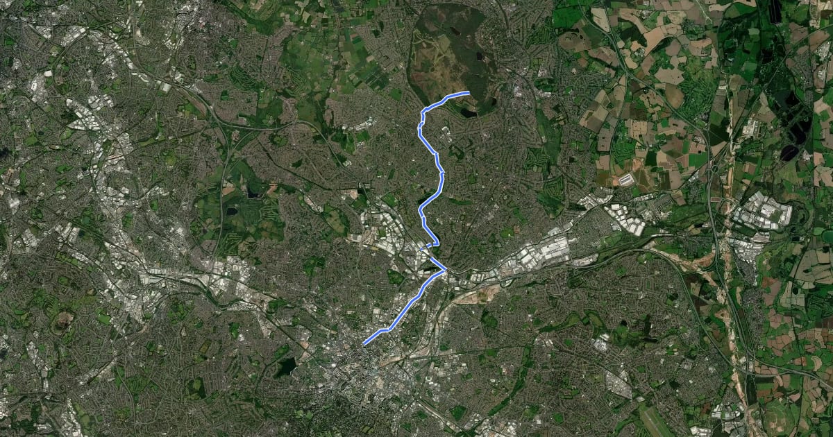 Маршрут North Birmingham Walking and Cycling Route на спутниковом снимке