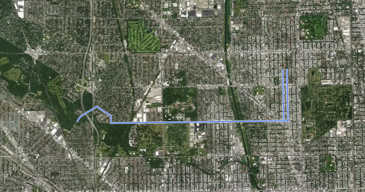 Маршрут North Branch Trail - Lakefront на спутниковом снимке