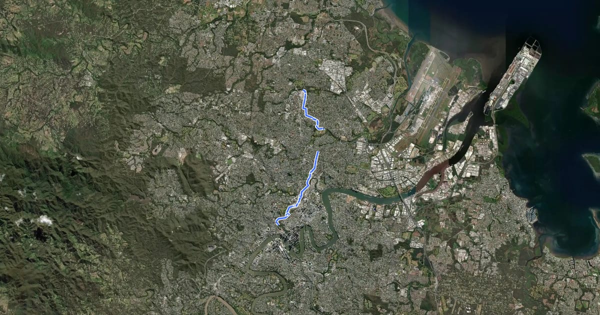 Маршрут North Brisbane Bikeway на спутниковом снимке