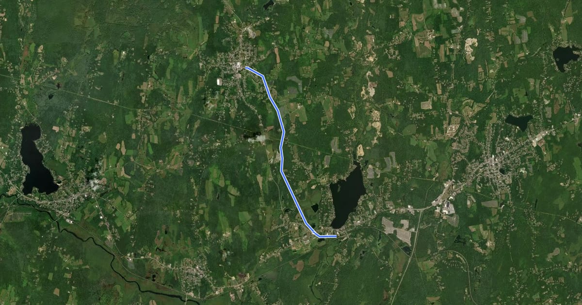 Маршрут North Brookfield Rail Trail на спутниковом снимке