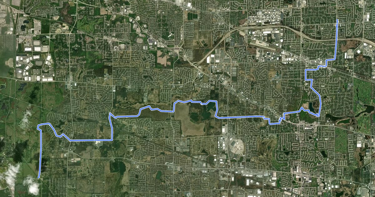 Маршрут North Central DuPage Regional Trail на спутниковом снимке