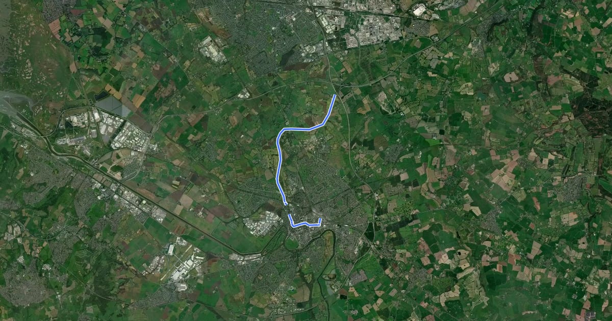 Маршрут North Cheshire Way (Chester Spur) на спутниковом снимке