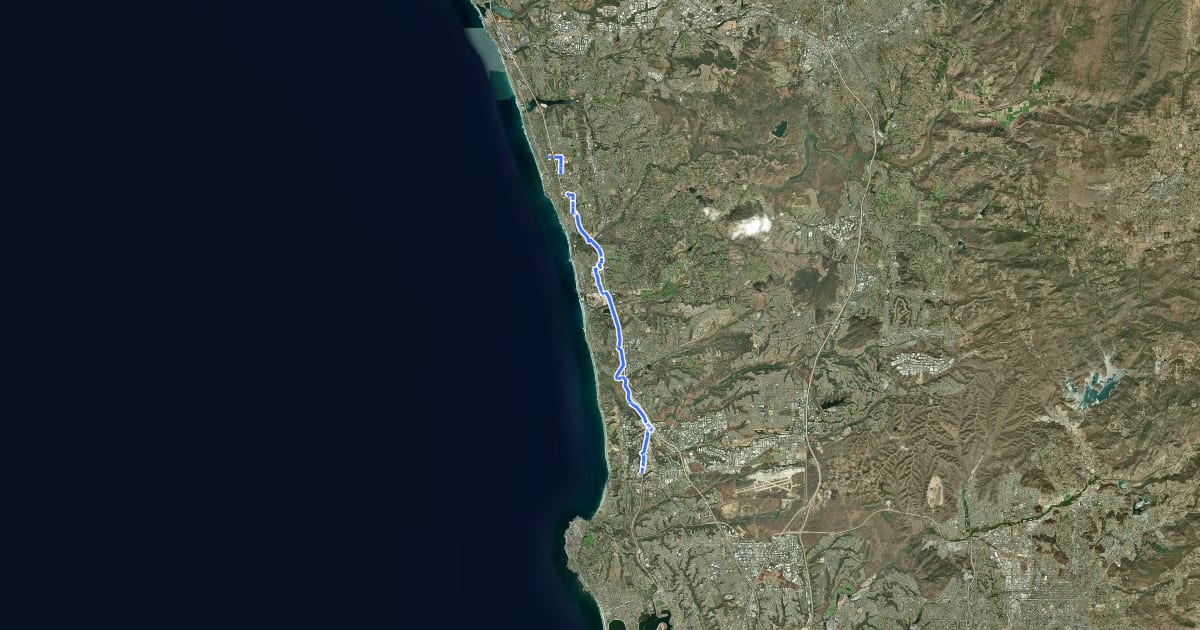 Маршрут North Coast Bike Trail на спутниковом снимке