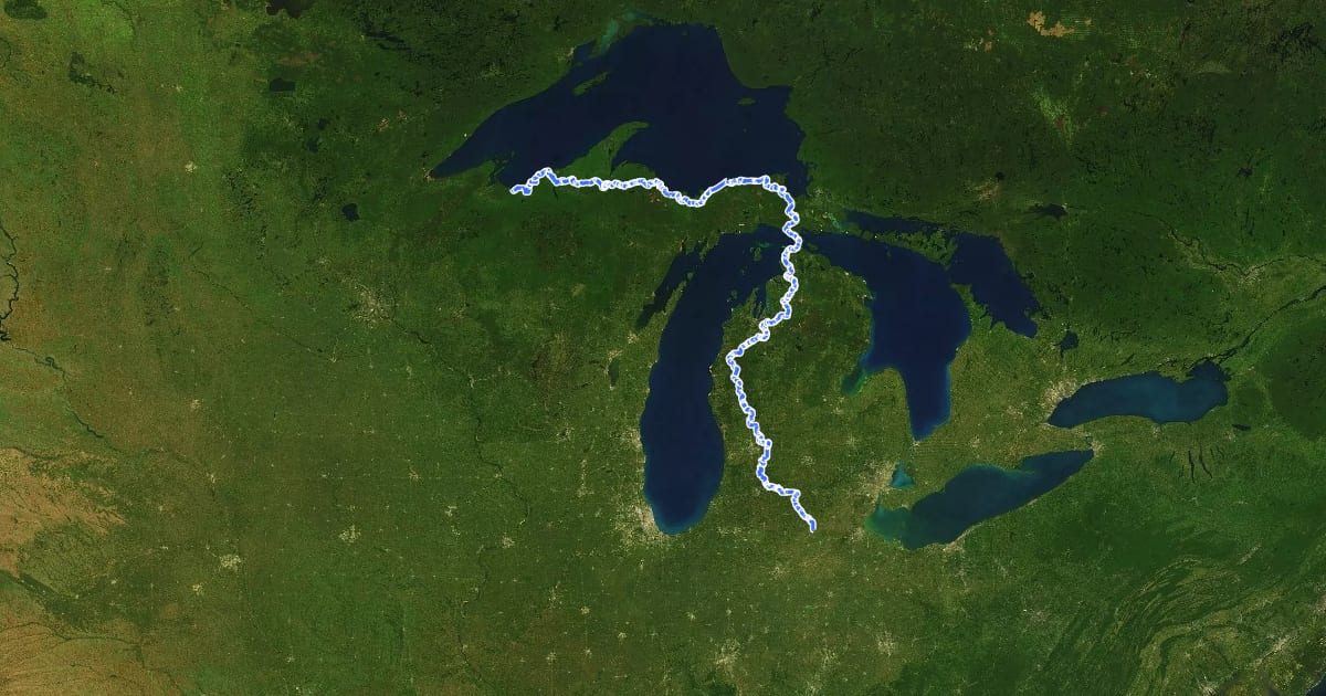 Маршрут North Country National Scenic Trail (MI) на спутниковом снимке