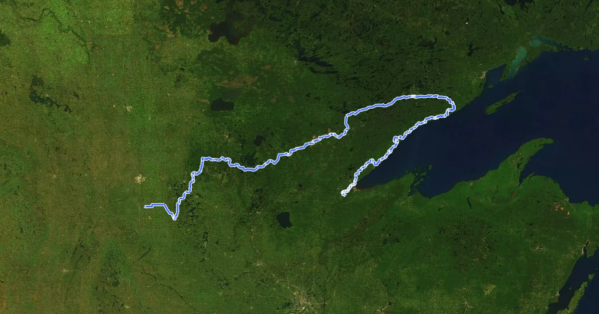 Маршрут North Country National Scenic Trail (MN) на спутниковом снимке