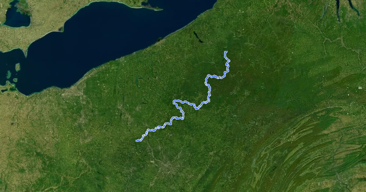 Маршрут North Country National Scenic Trail (PA) на спутниковом снимке