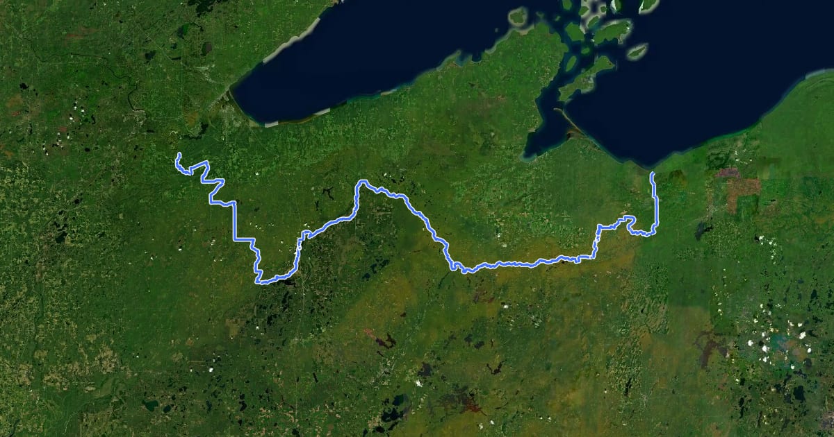 Маршрут North Country National Scenic Trail (WI) на спутниковом снимке