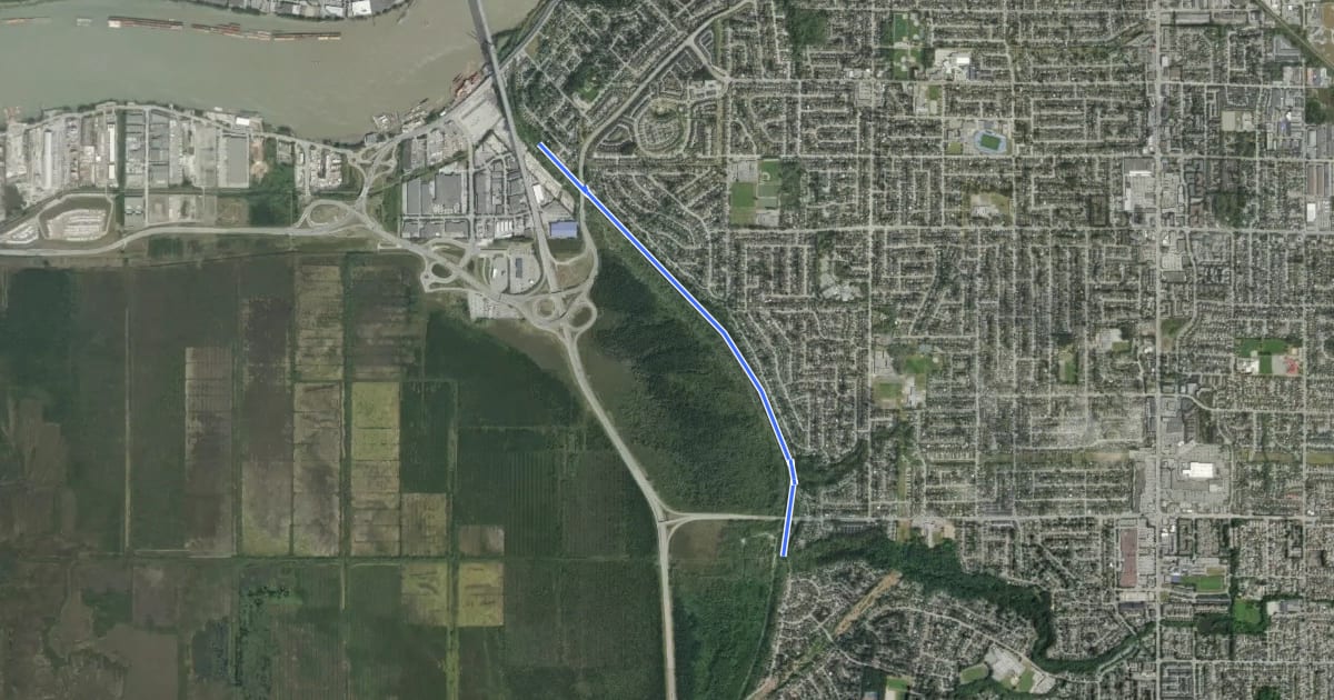 Маршрут North Delta Greenway на спутниковом снимке
