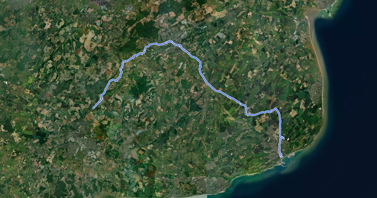 Маршрут North Downs Way (Canterbury loop) на спутниковом снимке
