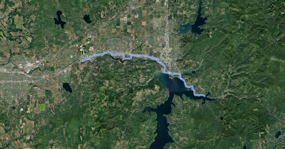 Маршрут North Idaho Centennial Trail на спутниковом снимке