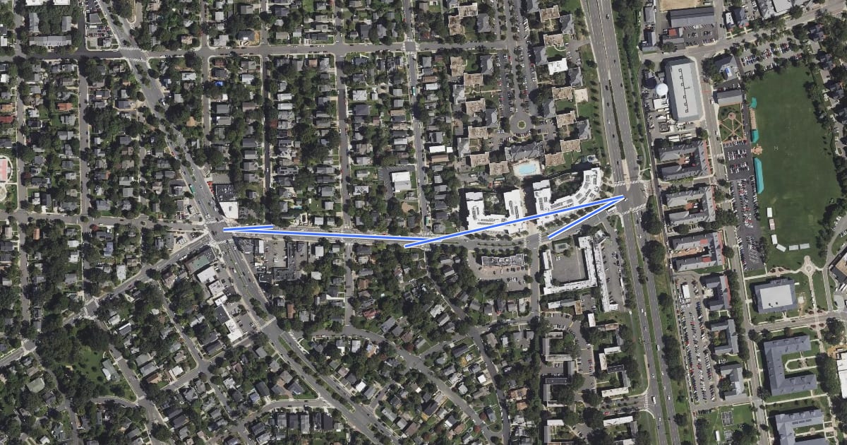 Маршрут North Pershing Drive на спутниковом снимке