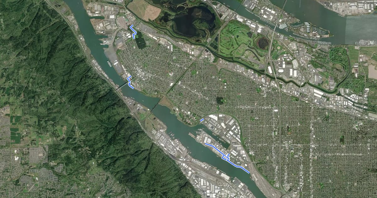 Маршрут North Portland Greenway Trail на спутниковом снимке