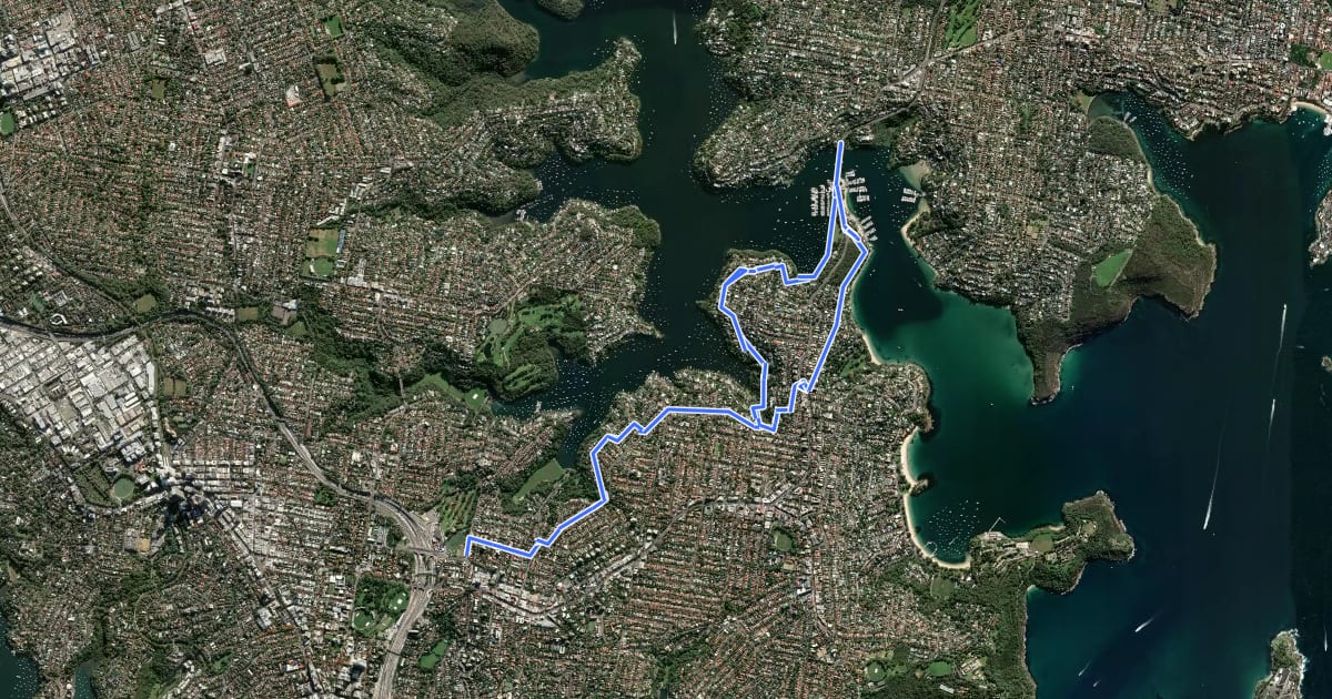 Маршрут North Sydney - Mosman - Manly на спутниковом снимке