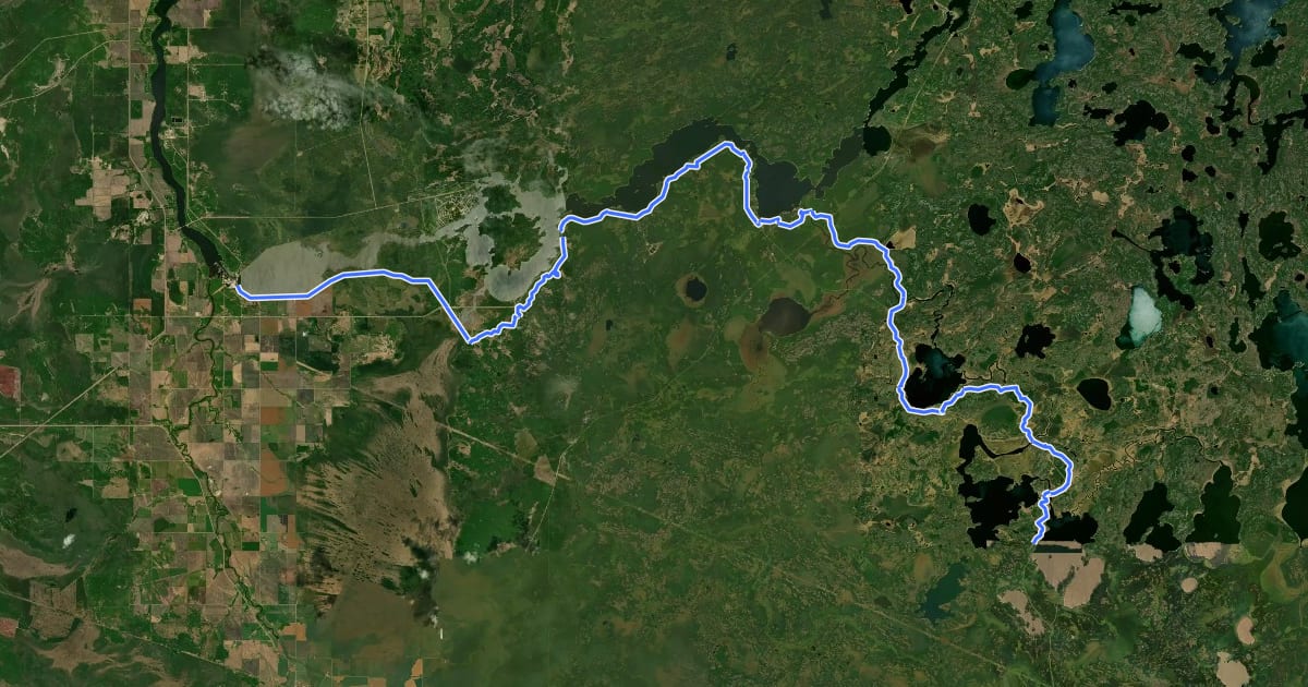 Маршрут North Whiteshell Trail (bikeable) на спутниковом снимке
