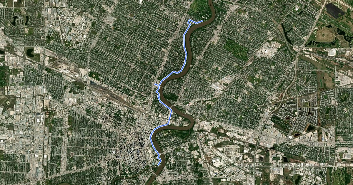 Маршрут North Winnipeg Parkway на спутниковом снимке