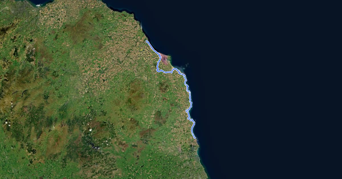 Маршрут Northumberland Coast Path на спутниковом снимке