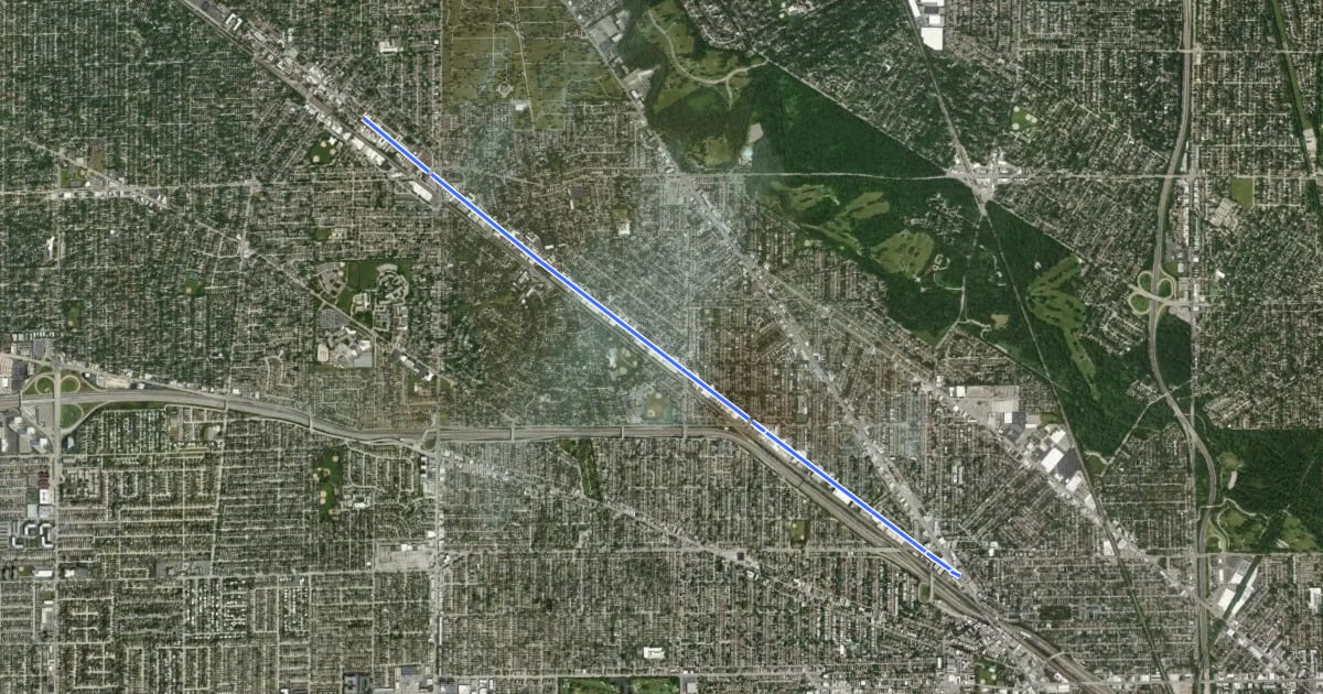 Маршрут Northwest Highway на спутниковом снимке