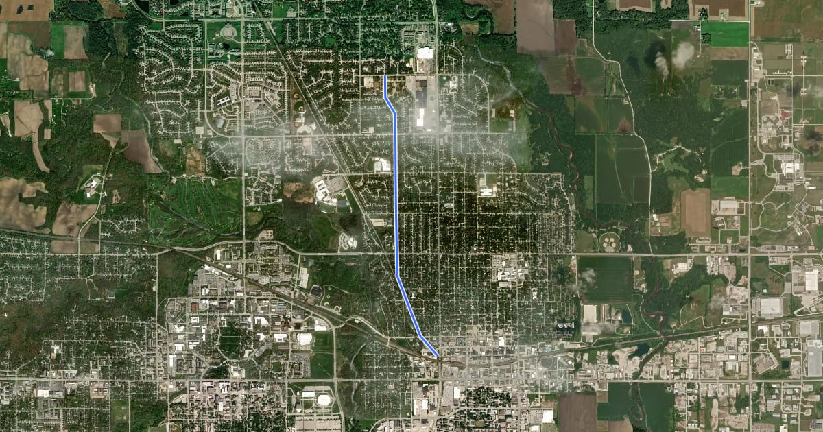 Маршрут Northwestern Avenue на спутниковом снимке