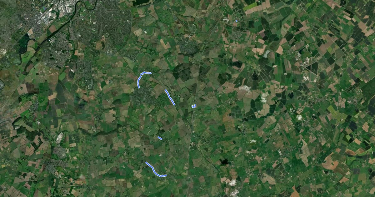 Маршрут Notts Wolds Way на спутниковом снимке