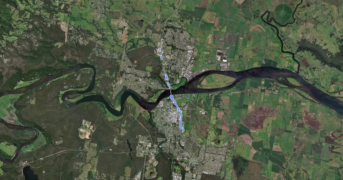 Маршрут Nowra/Bomaderry Cycleway (southbound) на спутниковом снимке