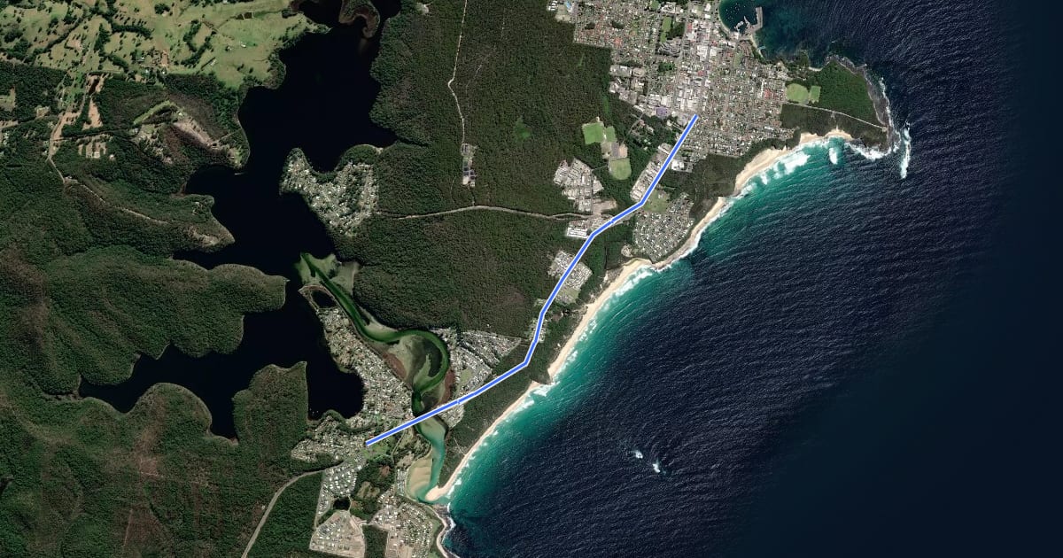 Маршрут NSW Coastal Cycleway на спутниковом снимке