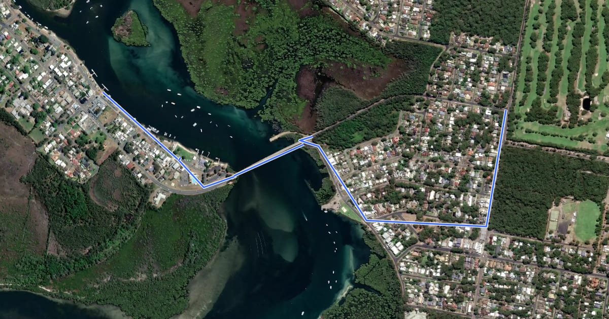 Маршрут NSW Coastline Cycleway на спутниковом снимке