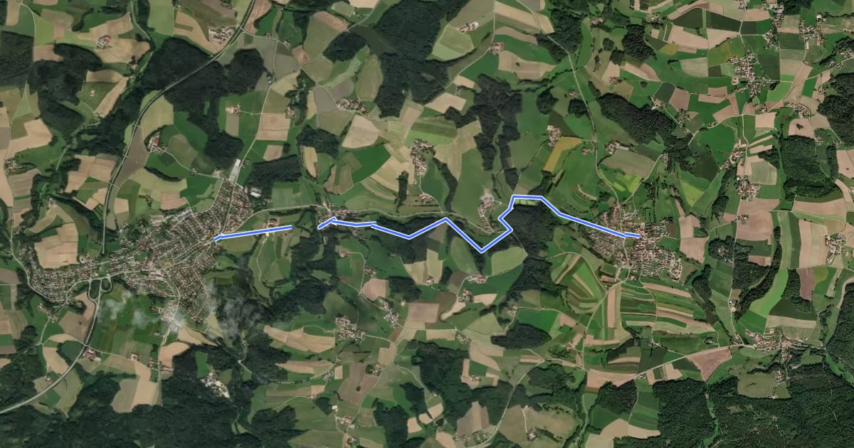 Маршрут O 18 Bernhardswald - Altenthann (Rotes Dreieck) на спутниковом снимке